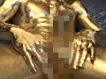 全身金箔まみれの変態PLAY！金色のペニスから白い精液！