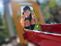 夏休み日焼けあとが残るかなちゃんとごっくんプール教室